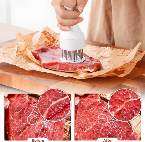 Miniatura 4 de Cuchillas de aguja de acero inoxidable herramienta ablandadora de carne con utensilios de cocina ultra afilados de profesión jacquard para ablandar