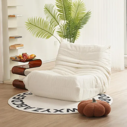 Miniatura 18 de N&V Sofá de suelo sin brazos de mediados de siglo, silla de pana suave de alta calidad, silla decorativa de espuma para sala de estar, dormitorio