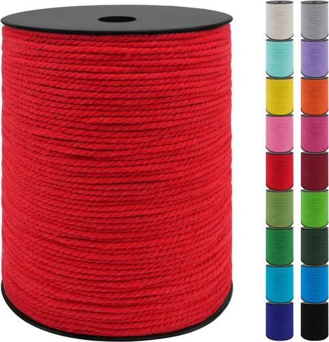 Miniatura 14 de JeogYong Cordón de macramé de 8mm, cuerda de lana de macramé de algodón natural de 131 pies, cordón de algodón trenzado de 3 hebras, hilo de macramé