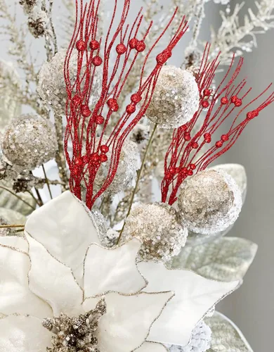 Miniatura 6 de Yen Jean 30 piezas de decoración de árbol de Navidad, tallos de bayas artificiales con purpurina roja, adornos de Navidad, florero, decoración