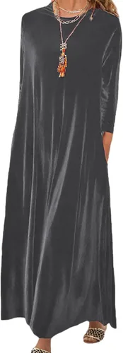 Miniatura 3 de Vestido de terciopelo para mujer, formal, casual, linda, cuello redondo, elegante, de manga corta, con bolsillo