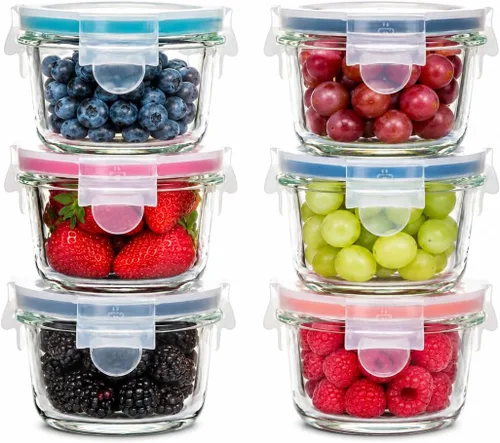 Miniatura 11 de GENICOOK Contenedores de almacenamiento de vidrio para refrigerador, paquete de 2 – Recipientes herméticos para frutas y verduras con coladores
