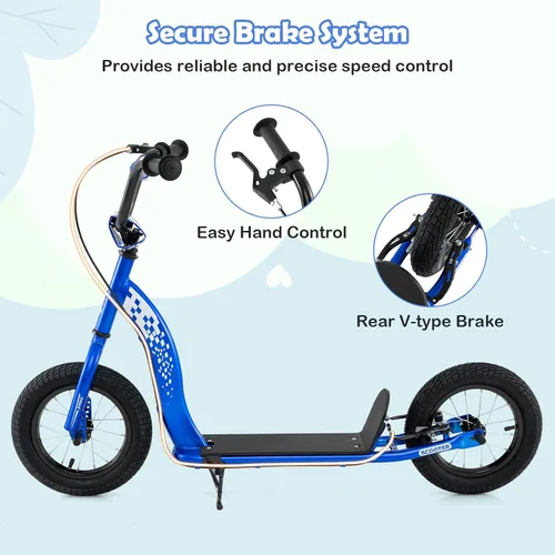 Miniatura 4 de GYMAX Patinete, Patinete de Empuje para Adultos, Adolescentes, Niños con Manubrio Ajustable, Ruedas Inflables de 12 Pulgadas, Freno de Pinza