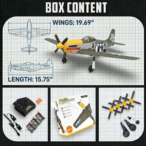 Miniatura 6 de VOLANTEXRC Aviones RC sin escobillas para adultos, 4 canales RTF P-51 Mustang RC Avión de combate, giroscopio de 6 ejes, 3 modos de vuelo