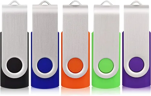 Paquete de 5 unidades flash USB 2.0 giratorias de 4 GB, memoria a granel para almacenamiento de datos, negro/azul/naranja/verde/morado (4G, 5