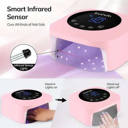 Miniatura 4 de Lavinda Lámpara de uñas LED UV de 54 W, luz de uñas de gel inalámbrica, lámpara UV recargable para uñas, secador de uñas LED profesional con rosado