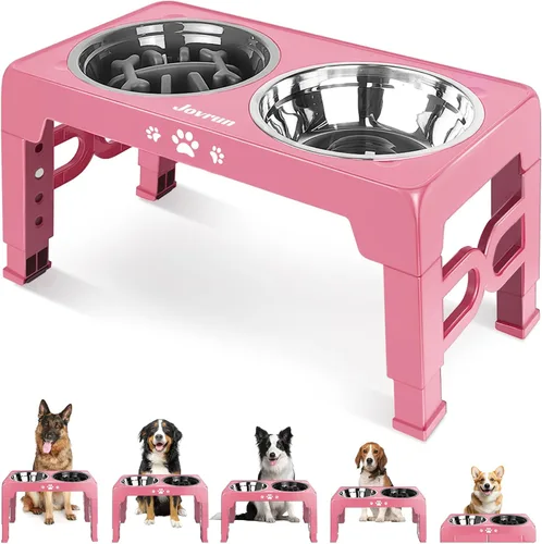 Miniatura 11 de Jovrun Cuencos Elevados para Perros, Comedero para Perros con Platos de Acero Inoxidable y Cuenco de Alimentación Lenta, Soporte Elevado Ajustable