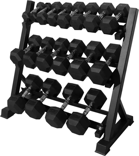 Miniatura 38 de RitFit Juego de mancuernas hexagonales con revestimiento de goma de 5 a 780 libras con estante para gimnasio en casa, entrenamiento de fuerza
