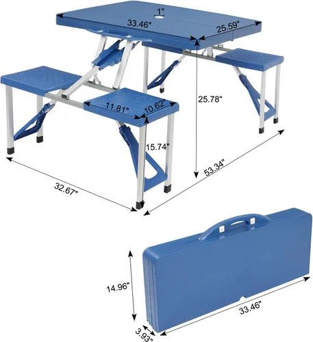 Miniatura 2 de Mesa de picnic plegable portátil de 4 pies con asientos sillas y agujero para paraguas, ligera y compacta de aluminio al aire libre, camping, patio