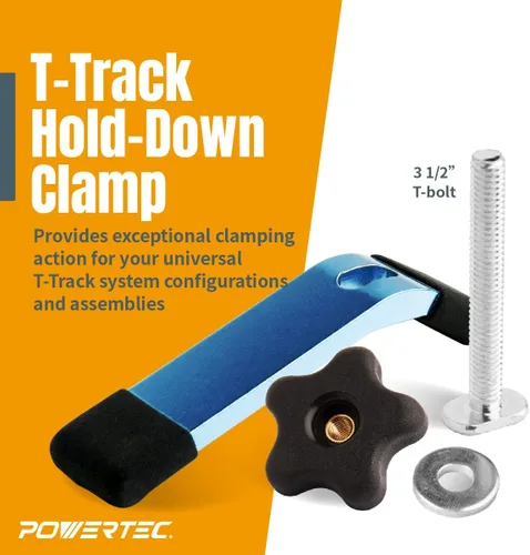 Miniatura 6 de POWERTEC 71169 Pista en T universal de 48 pulgadas con 2 abrazaderas de sujeción, azul anodizado
