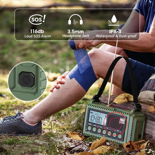 Miniatura 5 de Radio de Emergencia 12000, Radio Meteorológica NOAA con AM/FM/NOAA/SW, Radio Operada por Batería SOS, Radio de Emergencia de Manivela Manual con 5