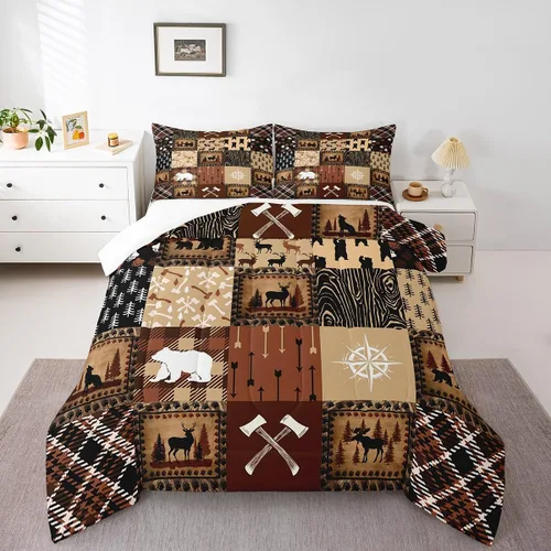 Miniatura 22 de Juego de ropa de cama de oso para niños y adolescentes, juego de edredón de animales salvajes para niños, adolescentes, naturaleza, vida silvestre