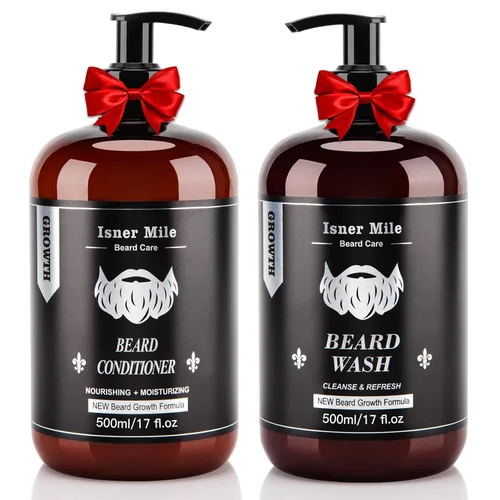 Miniatura 8 de ISNER MILE Set de lavado y acondicionador para barba de 17 onzas, nueva fórmula con biotina, argán y aceites de jojoba, champú suave y fortalecedor