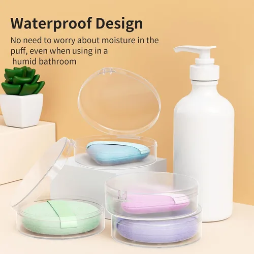 Miniatura 7 de Estuche de soplo de polvo, 2 recipientes protectores redondos de maquillaje y 2 fundas de viaje de lágrima de belleza, solo estuches, no está