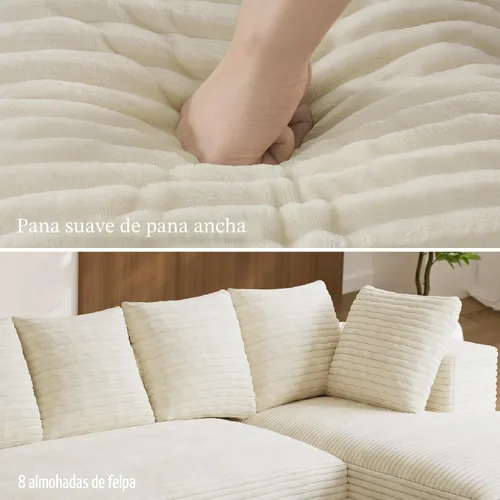 Miniatura 5 de Sofás seccionales en forma de U de gran tamaño de 131 pulgadas para sala de estar, cómodo sofá modular de pana esponjosa beige sin hueso, sofá