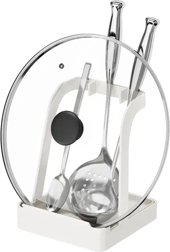 Miniatura 14 de NiHome Soporte para tapa de olla grande y soporte para cuchara con bandeja de goteo extraíble, organizador de encimera de cocina de hierro negro