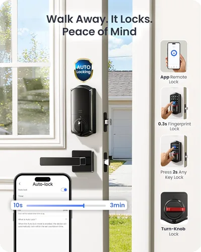 Miniatura 6 de Veise VE027-H - Cerradura inteligente de huella digital Wi-Fi integrada con manija, control remoto de aplicación y control de voz, juego de Negro