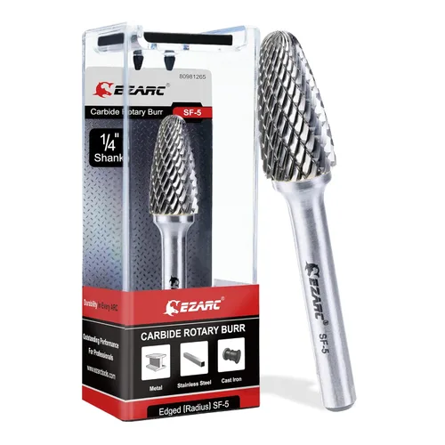 EZARC Fresa rotatoria de carburo de tungsteno, broca de carburo doble corte SF-5 con vástago de 1/4 pulgada para amoladora de troquel, fresas de