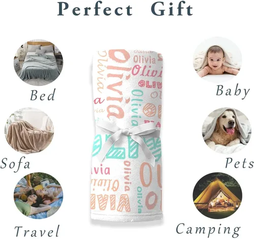 Miniatura 7 de Manta personalizada con nombre, 4 tamaños, manta personalizada para adultos, niños, bebés, regalos personalizados, manta con nombre, Navidad, Día