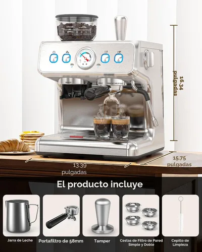 Miniatura 7 de COWSAR Máquina de café expreso de 20 barras con molinillo y espumador de leche, máquinas de café Expresso de 2.283 in, cafetera comercial de acero