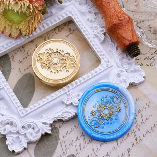 Miniatura 5 de SWANGSA Sello de cera de sol y luna, sello de sellado de cabeza de latón vintage, ideal para adornar invitaciones de fiesta, paquetes de vino, idea