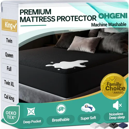 Miniatura 24 de OhGeni Protector de colchón 100% impermeable, tamaño Queen Beige, sábana bajera con bolsillos profundos, 6''-18'', material suave transpirable sin