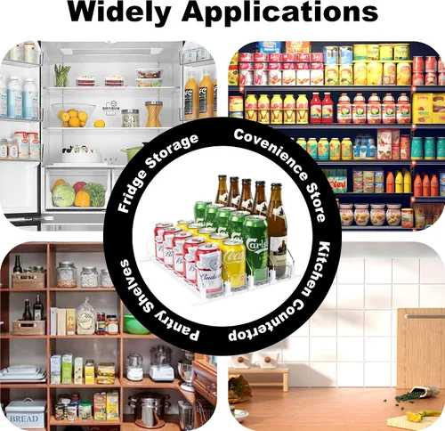 Miniatura 5 de LumoShine Organizador de bebidas para refrigerador, dispensador de latas de soda autoempujable para refrigerador, ancho ajustable para soportes