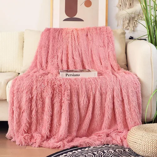Miniatura 2 de Tuddrom - Manta decorativa extra suave de piel sintética, 50 x 60 pulgadas (127 x 152.4 cm), reversible, de doble capa, de pelo largo, mullida, Rosa