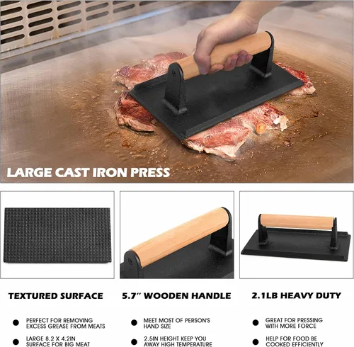 Miniatura 4 de HaSteeL Cúpula de fusión de 13 x 9.75 pulgadas y prensa de hamburguesas de 8 x 4 pulgadas, cubierta de vapor rectangular con prensa de tocino