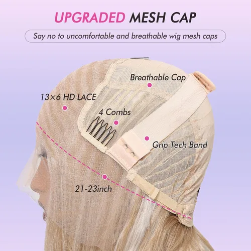 Miniatura 3 de testar 613 - Peluca de encaje frontal de 13 x 6, pelucas largas rubias para mujer, peluca de encaje transparente HD, peluca rubia platino, peluca