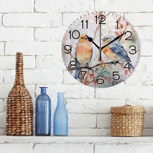 Miniatura 3 de ALAZA Reloj de pared con diseño de pájaros en rama, funciona con pilas, silencioso, de cuarzo, analógico, rústico, estilo rural, redondo, decoración