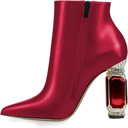 Miniatura 68 de FSJ Botas de tacón alto con punta puntiaguda para mujer, con tacón alto, con cremallera lateral brillante, estilo casual, para uso diario, zapatos