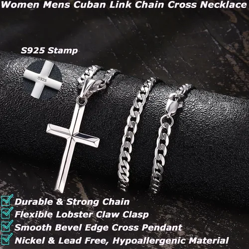 Miniatura 3 de MILACOLATO Collar de cruz para hombres y mujeres Cadena de eslabones Figaro de 0.197 in fuerte o cadena de eslabones cubanos Collares de cruz