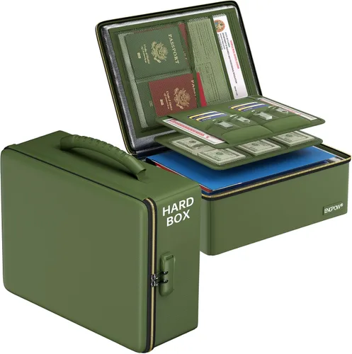 Miniatura 13 de ENGPOW Caja de dinero ignífuga, pequeña caja rígida ignífuga con cremallera y cerradura ignífugas, 6400 °F con aislamiento térmico resistente al
