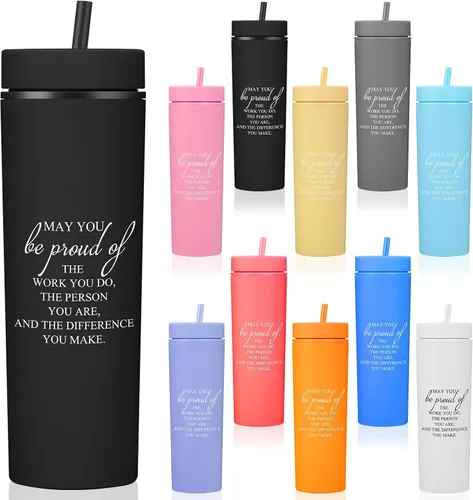 Miniatura 12 de Rtteri 10 tazas de agradecimiento de la semana de la CNA, regalos a granel de agradecimiento a los empleados, vasos delgados de plástico Negro