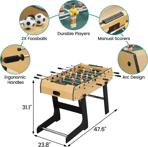 Miniatura 3 de GAOMON Mesa de futbolín plegable de 48 pulgadas, juego de mesa de fútbol para niños y adultos, fútbol de mesa de arcade para el hogar, sala