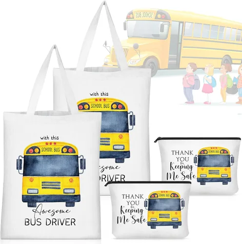 Unittype 4 piezas de regalos de Navidad para conductores de autobús escolar, incluyendo bolsas de mano y bolsa de maquillaje para mujer, regalos de