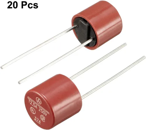 Miniatura 4 de uxcell® 20pcs DIP montado en miniatura cilindro lento golpe micro fusible T2.5A 0.5A 250V rojo