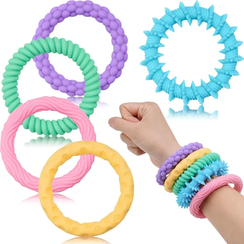 Paquete de 5 pulseras elásticas de silicona de colores macarrón, juguetes para la ansiedad para niños, diseño texturizado, juguetes sensoriales para