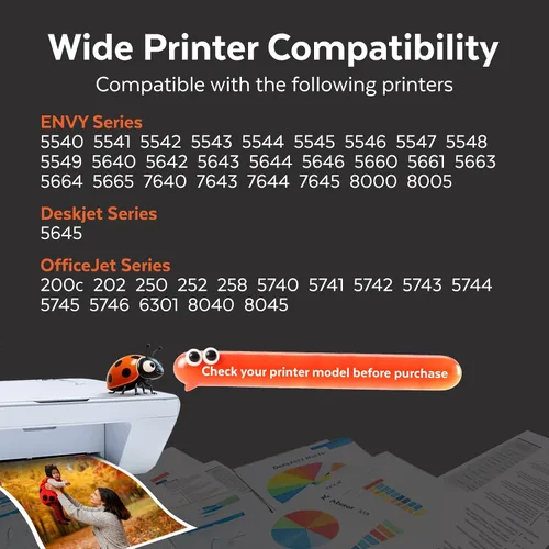 Miniatura 2 de COCCINK 62XL para HP 62 cartuchos de tinta negra HP Envy 5540 5640 5660 7640 7645 OfficeJet 200 250 OfficeJet 5740 5745 8040 8045 DeskJet 5645 1