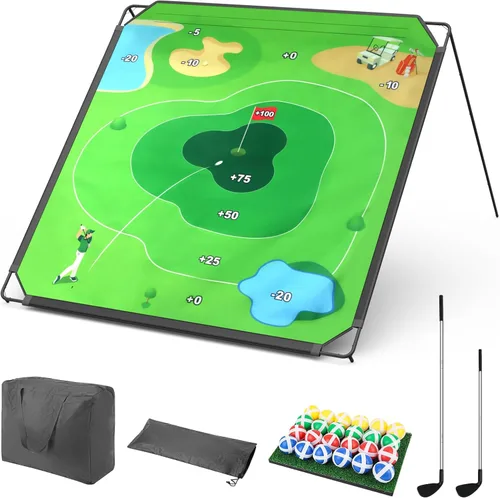 BaiYuan Juego Portátil de Chipping de Golf para Papás y Golfistas Júnior, Diversión en Interiores, Exteriores, Patio Trasero y Césped con 24 Pelotas