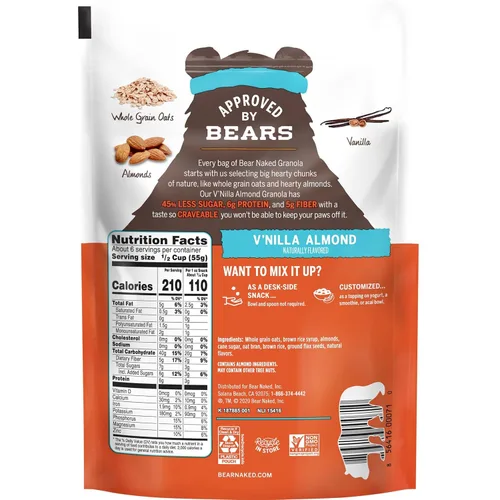 Miniatura 6 de Bear Naked Cereal de granola, vegano, aperitivos de desayuno, almendra V'Nilla (6 bolsas)