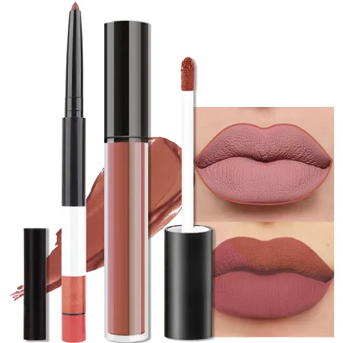 Miniatura 28 de evpct 2 Piezas Lápiz Labial Líquido Verde Esmeralda con Brillo Glitter, Brillo Labial Tinte y Delineador de Labios Retráctil, Set de Maquillaje