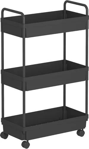 Buzowruil Carrito de almacenamiento rodante de 3 niveles, organizador de estantería móvil, carrito utilitario con ruedas para cocina, baño, Negro