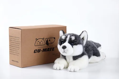 Miniatura 7 de CU-MATE Juguetes de peluche para perros Husky siberianos de 16 pulgadas, simulación realista y realista, juguete de peluche hecho a mano, regalo