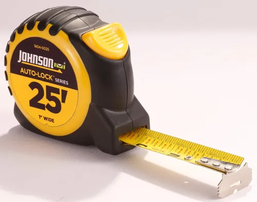 Miniatura 3 de Johnson Level & Tool 1804-0025 Cinta de alimentación con bloqueo automático, 25 pies, negro/amarillo, 1 cinta