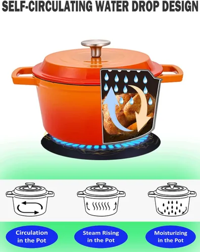 Miniatura 4 de Horno holandés de hierro fundido de 4.2 cuartos de galón con tapa, interior antiadherente esmaltado, apto para horno hasta 500 °F, compatible
