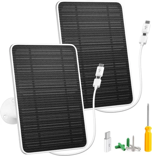 Miniatura 11 de Panel solar para cámara de seguridad, panel solar USB de 5W para cámara de seguridad DC 5V, panel solar con puerto micro USB y USB-C, cargador solar