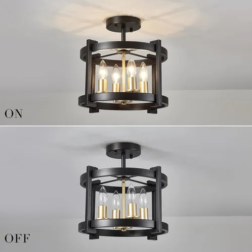 Miniatura 8 de MEIXISUE Lámpara de techo semiempotrada de 4 luces BK+GD Farmhouse Rustic Vintage Antique Lámpara de techo para pasillo, entrada, cenador, cocina
