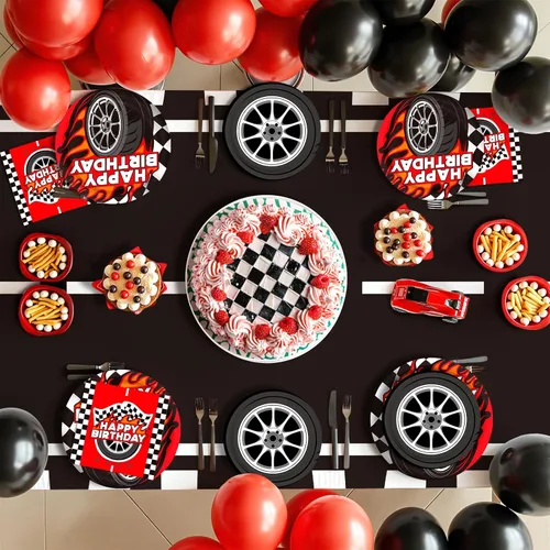 Miniatura 7 de Kit de decoración de cumpleaños para automóvil: suministros de fiesta temática de automóvil para 25 personas – Incluye platos de cena y postre